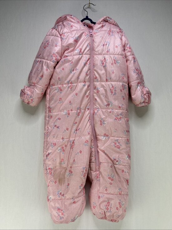 Joe Fresh Snow Suit Baby Toddler Size 18-24 Months Girls Pink One Piece Hooded - Picture 1 of 11
